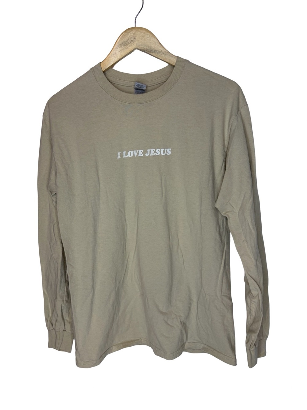 I Love Jesus Long Sleeve Tee - Taupe BY GILDAN  UNISEX